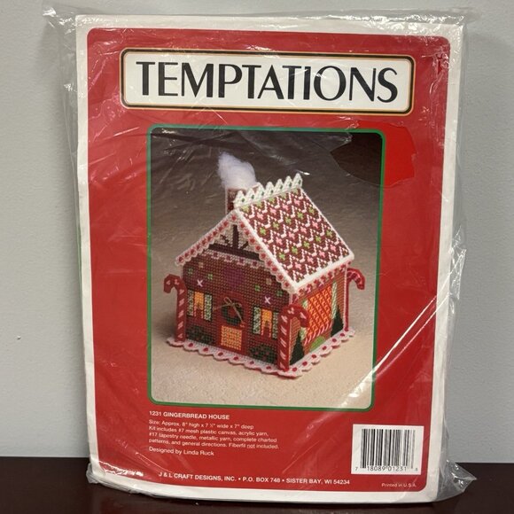 Vintage 90s Plastic Canvas Kit Christmas Gingerbread House Temptations #1231 - Picture 8 of 8